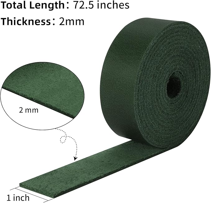 Ringsun 1 Inch Wide Flat Leather Straps for Crafts, Full Grain Leather Strips Cord String for Crafts, Tooling (2mm Thick 72.5 Inches Long Green)