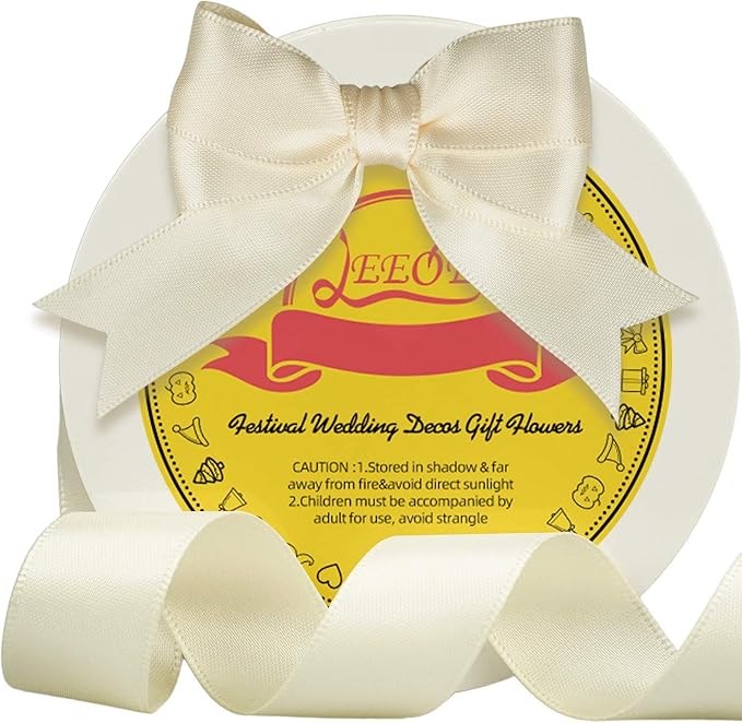 Double Face Ivory/Antique White Satin Ribbon 7/8 inch X 25 Yards Polyester Ivory Ribbon for Gift Wrapping Very Suitable for Weddings Party Invitation Decorations and More