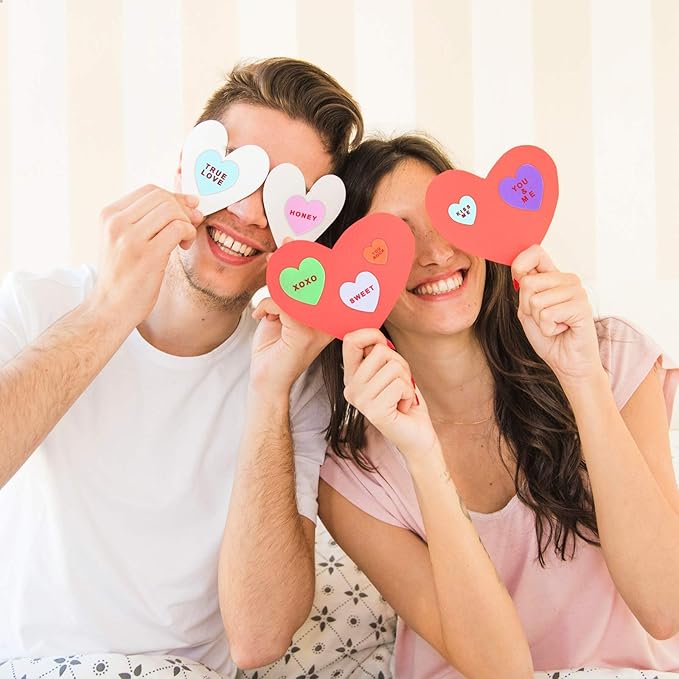 Ruisita 500 Pieces Valentine's Day Heart Shaped Foam Stickers in Pure Color Printed Letters 8 Colors 3 Sizes Self-Adhesive Stickers for Valentine's Day Scrapbooking Craft Decorations
