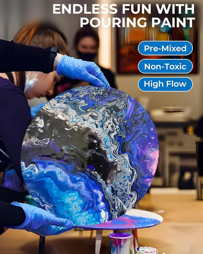 Nicpro 8 Colors Large Bulk Acrylic Pour Paint Set (69oz,2040ml) Premixed High Flow Art Pouring Paint Supplies Kit with Silicone Pour Oil, Gloves for Beginner Cell Creation Flow DIY, Ready to Pour