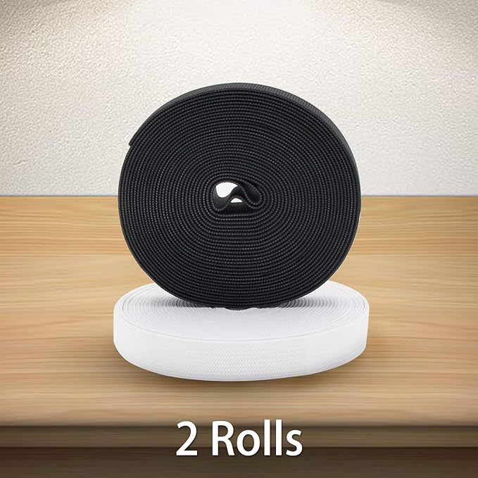5/8 Inch Elastic Band, 2 Rolls, (Black 5Yard, White 5Yard)