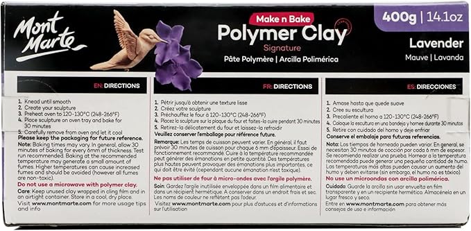 Mont Marte Make n Bake Polymer Clay Signature Lavender 400g (14.1oz) Block, Bake in Oven, Soft and Smooth, Sculpting, Craft, DIY Décor, Jewelry