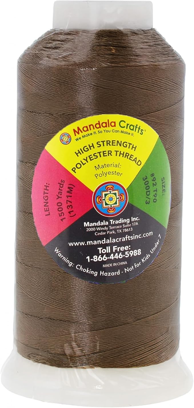 Mandala Crafts Coyote Brown Heavy Duty Thread - 1500 Yds Tex 90 Bonded Polyester Threads for Sewing Drapery, Jeans, Leather, Hair, Outdoor Marine Upholstery