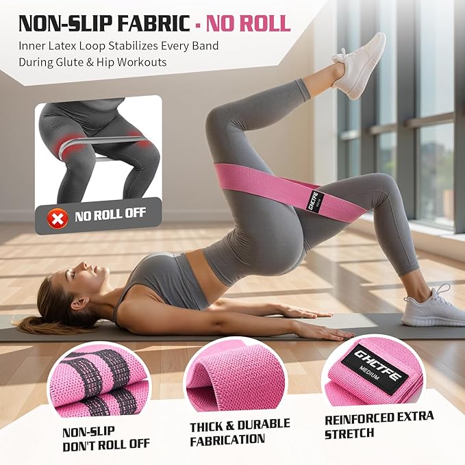 3/15PCS Fabric Resistance Bands for PT& Yoga Class, Athletes Training, Home Gym Exercise, Non-Slip Booty Bands Bulk Set for Glute, Leg Bands for Women, 3 Resistance Levels with Carry Bag