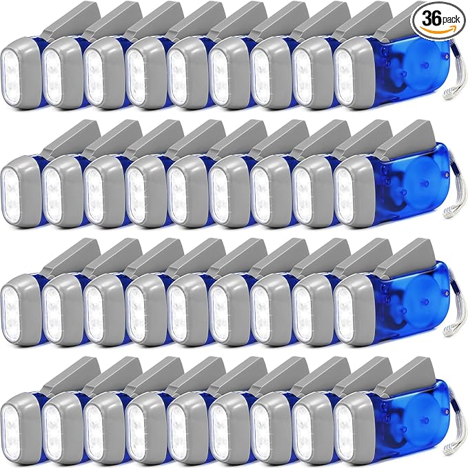 Treela 36 Pcs Hand Crank Flashlights Operation Christmas Bulk Items Squeeze Flashlight No Battery Required Torchlight 3 Powered Charging for Emergency(Blue)