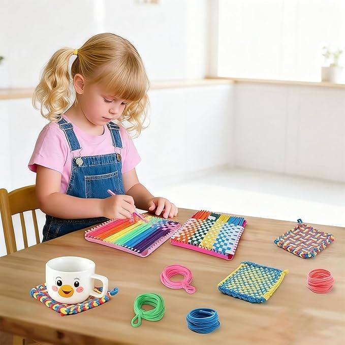 HIKSYJIE Weaving Loom Kit DIY Craft Set for Adults, Potholder Loop Knitting Activity, Great Gift for Creative Minds, Includes 224 Craft Loops and 7" Loom for Beginners