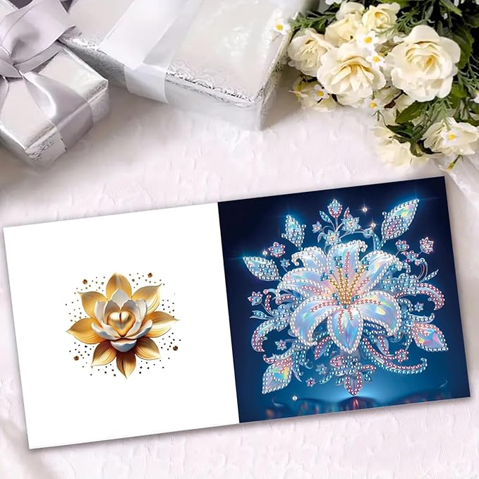 MaiYiYi 6 Pack DIY Lotus Flower Diamond Painting Greeting Cards Kit Flower Butterfly Diamond Painting Cards Mandala Flowers Diamond Art Greeting Cards for Family Friends Holiday Birthday