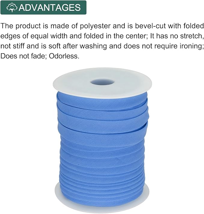 MECCANIXITY 1/2 Inch Double Fold Bias Tape Polyester Continuous Bulk Bias Tape for Sewing,Seaming Quilting Hemming Binding Crafts (Blue 55 Yards)