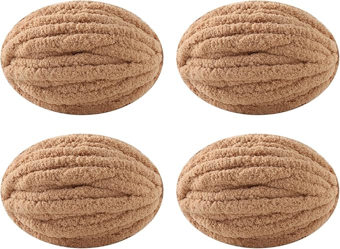 Chunky Yarn for Hand Knitting, No7 Thick Yarn, 250Grams 32Yards, Pack of 4, Perfect for Knitters and Crafters (Khaki)