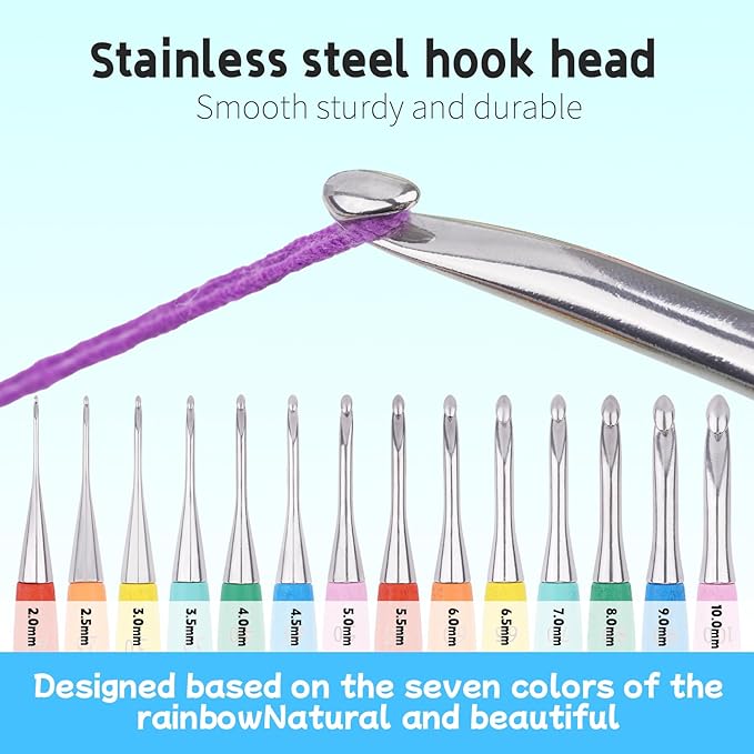 Crochet Hooks 4.5mm Crochet Hook Soft Lightweight Wood Ergonomic Handle and Stainless Steel Crochet Needles Tip (4.5 mm-7)