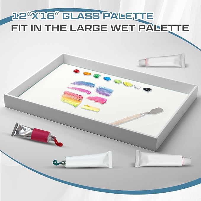 Nuanchu 1 Pcs 12 x 16 Inches Clear Tempered Glass Palette for Oil Painting Keeps Wet Paint Fresh Scratch Resistant Easy Clean up for Palette Artist Supplies DIY Color Mixing