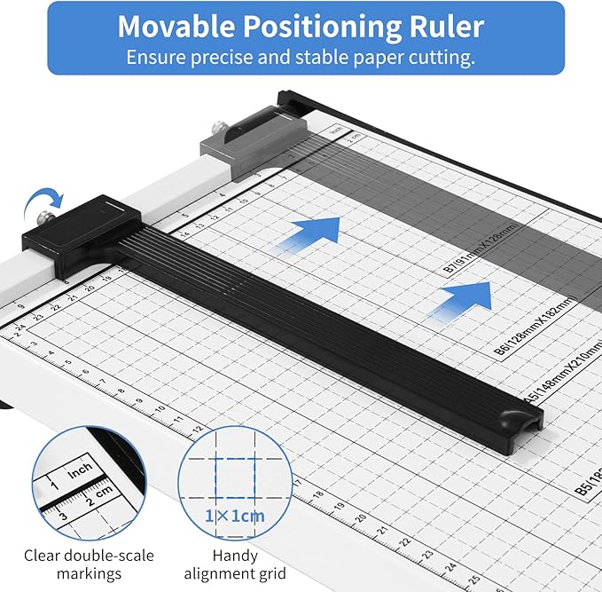 Guillotine Paper Cutter 12" - 10-Sheet Capacity Paper Cutter Guillotine Style, Heavy Duty Paper Slicer with Guide Bar and Safety Blade Lock for Cardstock, Photo, Wide Use for Office, Home (A4-B7)