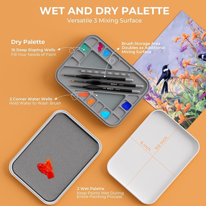 Nicpro Miniature Painting Kit with Wet Palette & 11PCS Detail Paint Brushes Drybrush, 100PCS Wet Pallet Paper, 4PCS Sponge, Brush Holder Mixing Paint Saver Palette for Miniature Model Painting