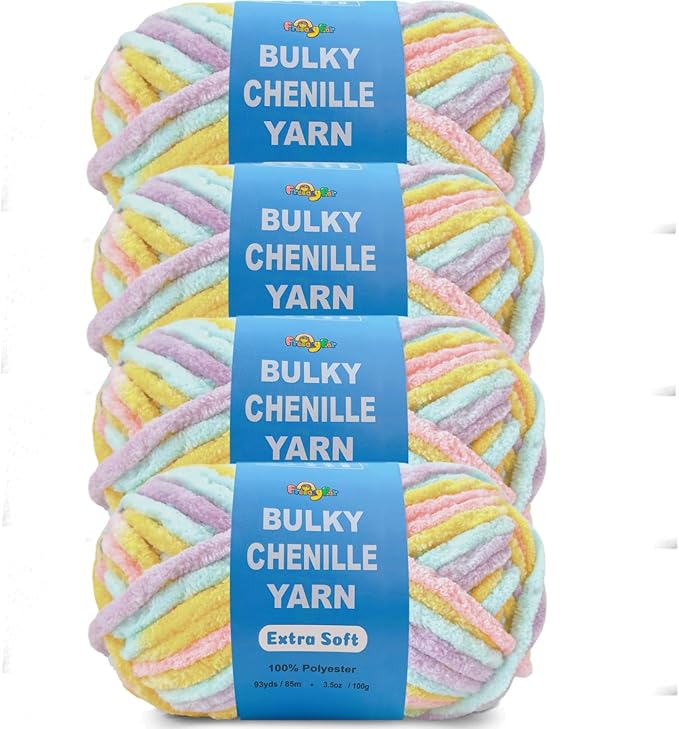 Soft Velvet Yarn Chenille Yarn for Crocheting and Knitting – Bulky (93 Yards/100g) - Polyester - Yarn for Blanket Amigurumi Weaving Crafts (Sunshine Mix, 4 Pack)
