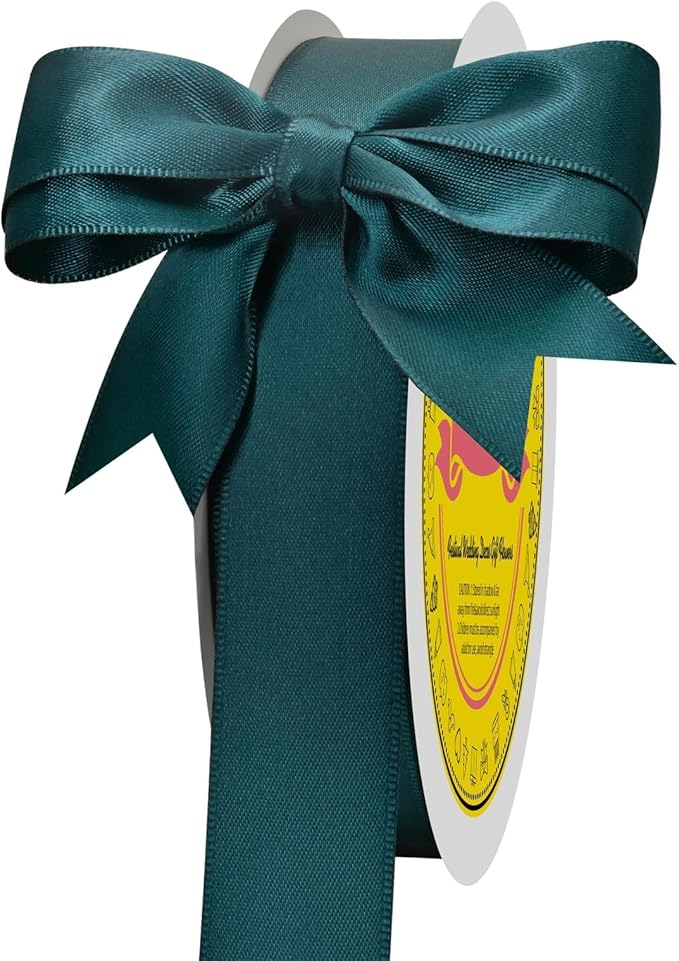 Teal Double Face Satin Ribbon 1 inch X 50 Yards Spool Bright Colors Very Suitable for Weddings Gift Package Wrapping Dancer Wand Sewing Party Hair Bow Invitation Decorations and More