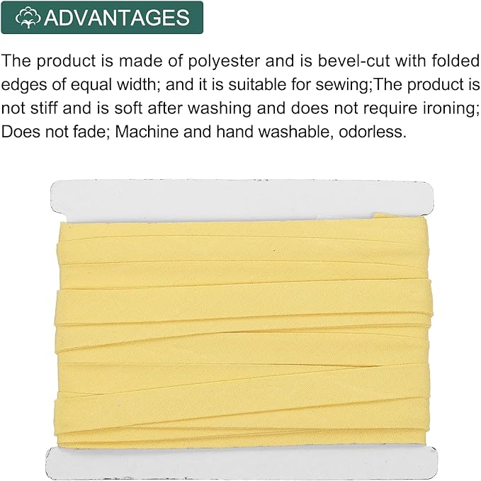 MECCANIXITY 2/5 Inch Double Fold Bias Tape Cotton Continuous Bulk Bias Tape for Sewing,Seaming Quilting Hemming Binding Crafts (Lemon Yellow 6 Yards)