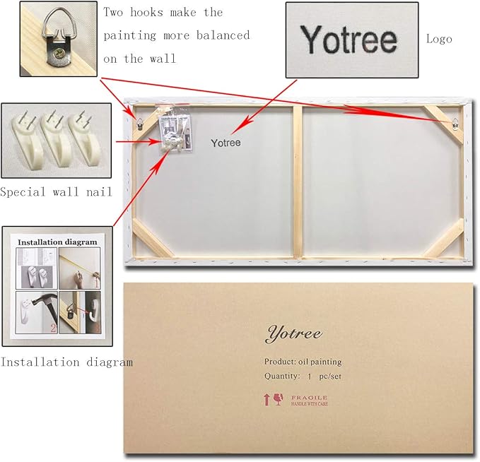 Yotree Paintings - 30x60 Inch 3D Oil Paintings on Canvas Blue Forest Heavy Texture Acrylic Painting Wall Art Wall Decoration Wood Inside Framed Hanging Ready to Hang