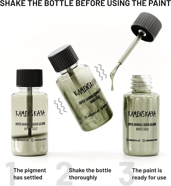 Liquid White Gold Leaf Paint - Alcohol Based Fast Drying White Gold Liquid Leaf, 0.68 fl oz (20 ml)