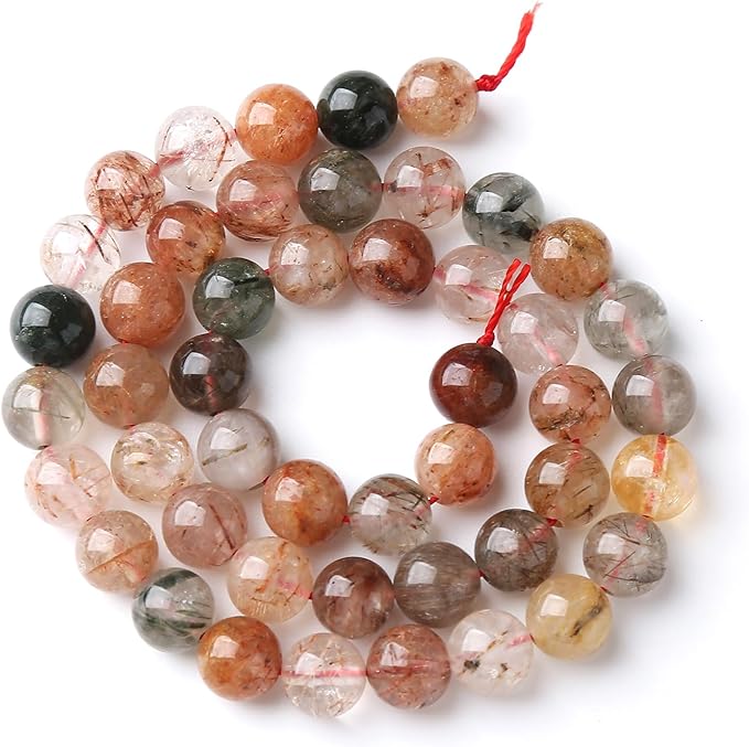 8MM 45PCS Natural Crystal Stone Colorful Rutilated Quartz Beads for Jewelry Making DIY Bracelet