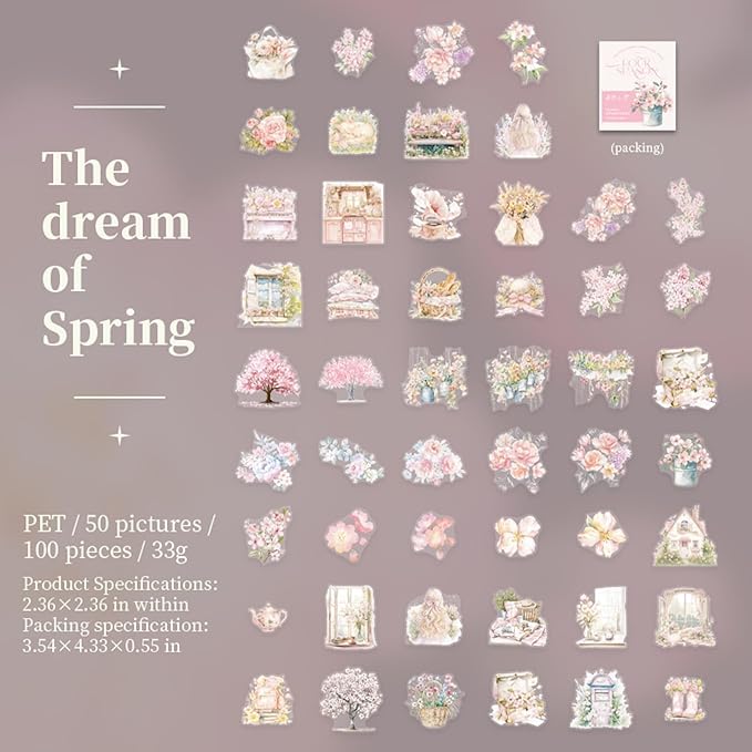200Pcs Spring & Summer Botanical PET Stickers, Nature-Themed Scrapbooking Stickers for Journaling, DIY Crafts, and Decoration Supplies
