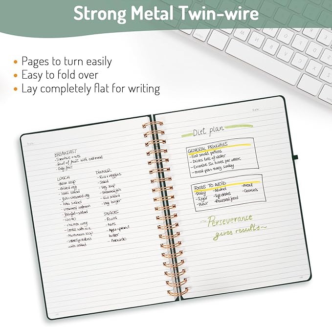 Forvencer A4 Lined Spiral Journal Notebook with 300 Numbered Pages, 11" X 8.5" Thick Journals for Writing with 100GSM Paper, Hardcover Notebooks with Contents for Work, School, Dark Green