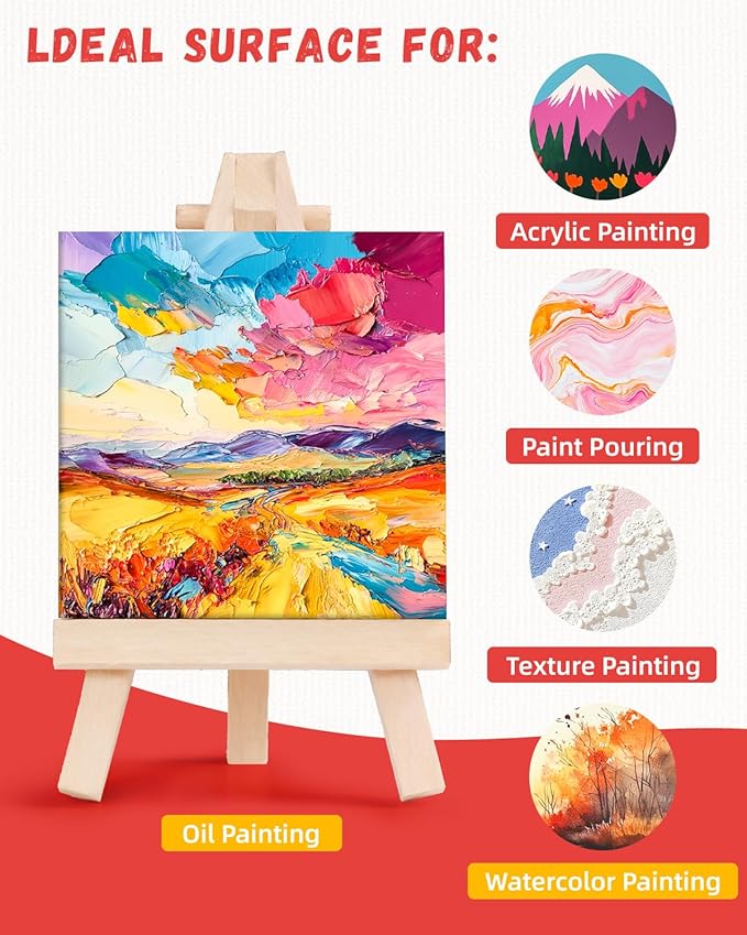 Simetufy 48 Pack 4x4 Inch Mini Canvas Boards 100% Cotton Primed Painting Panels, Acid-Free for Oil, Watercolor & Acrylic Painting for Art Projects