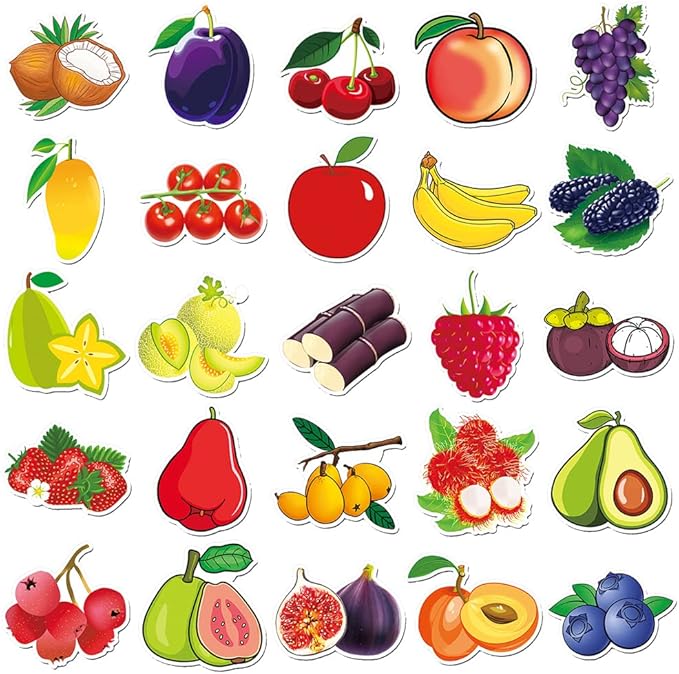 Fruits(Orange Grape Pear) Stickers for Boys Girls Teens|50 Pcs|Colorful Waterproof Vinyl Stickers for Water Bottle Flasks Computer Laptop Tablet Phone Luggage Car Bike,Aesthetic Decals Pack(Fruit)