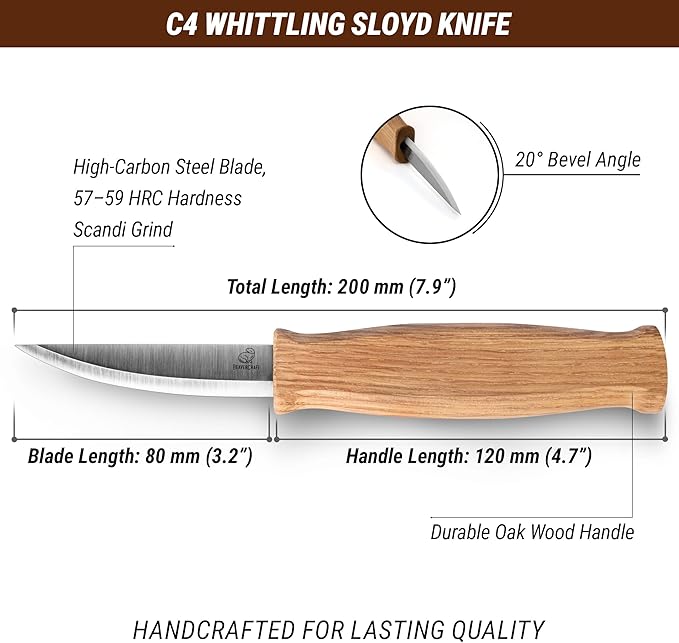BeaverCraft Wood Carving Knife C4 3.14" Whittling Sloyd Knife for Roughing - Spoon Carving Tools for Beginner to Pro Carver - Whittling Knives for Woodworking