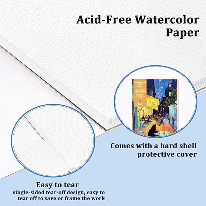 Tlenpo Watercolor Paper Pad, 8.5 x5.5 in 140lb/300gsm, 30 Sheets Cold Press Acid-Free, Artist Grade Water Color Art Drawing Painting Paper, Drawing Art Supplies for Adults, Teens, Kids
