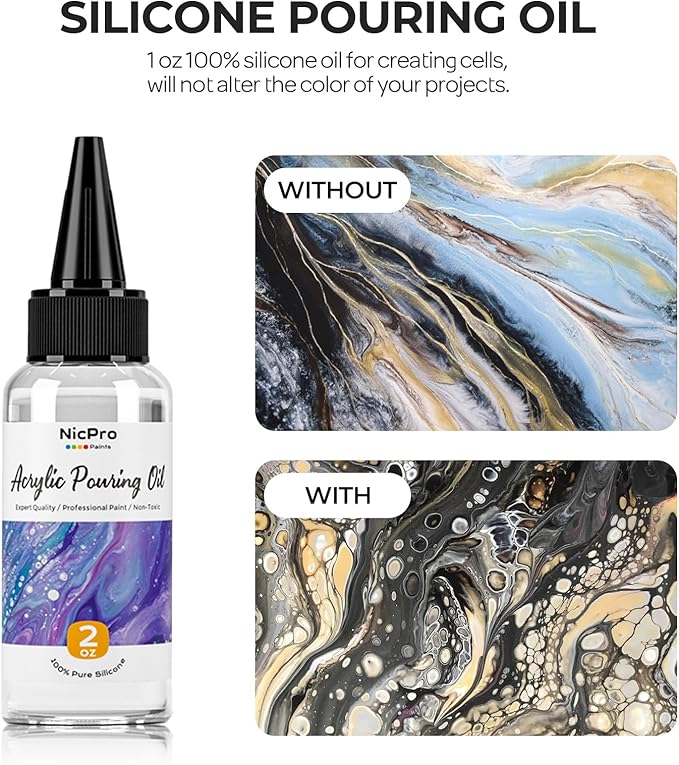 Nicpro Gold Metallic Acrylic Pour Paint, 33.8 Ounce Pre-Mixed Pouring Paint Supplies with Silicone Pour Oil & Gloves for Canvas, Rock, Wood Cell Creation Flow DIY Art Painting, Ready to Pour