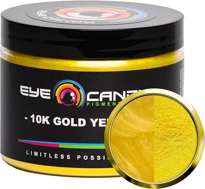 Eye Candy Pigments Premium Gold Mica Powder - 10k Gold (50gr) - for Epoxy, Resin, Soap, Paint, Woodworking, Acrylic Pouring, Bath Bombs, Fishing Lures - DIY Arts and Crafts Additive