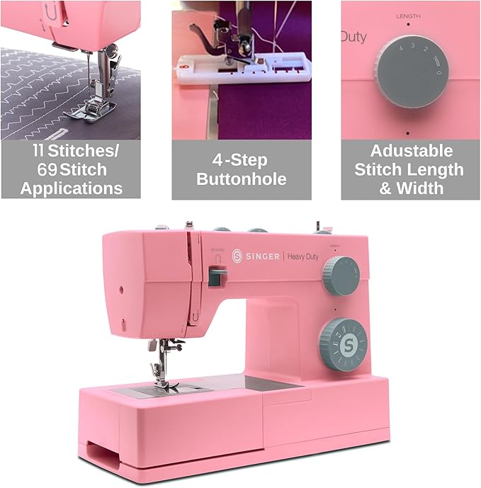 SINGER 4411 Heavy Duty Pink Sewing Machine with Accessories | High Speed, 69 Stitch applications, Strong Motor, Metal Frame, LED Light & 4-Step Buttonhole