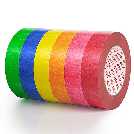 SWRT Colored Masking Tape 6-Pack, 1 Inch x 55 Yards Painter’s Tape Set, Colorful Craft Teacher Tape for Arts, Crafts, Labeling & Classroom – Easy Tear, Residue-Free