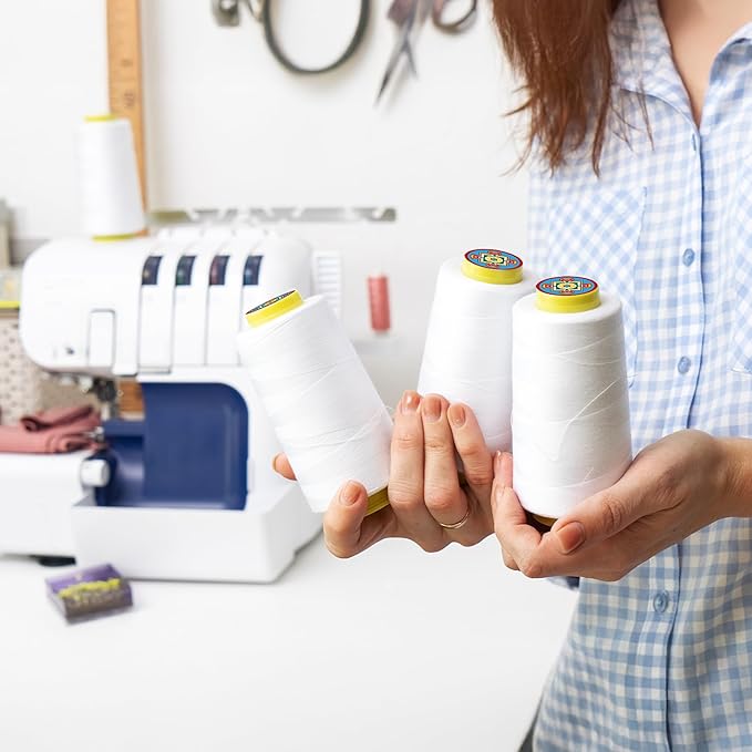 Mandala Crafts 4 Pack of Serger Threads Cones Spools - 20S/2 24000 Yards Polyester Mulberry Threads for Sergers Machine and Overlock Quilting Sewing Machine