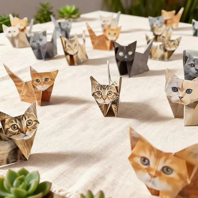 TOSKFJ Treayes 3D Cat Origami Paper, 50 Sheets DIY Craft Paper for Eveyrone, Fun Creative Art Project, Cute Desk Decor & Gift for Cat Lovers