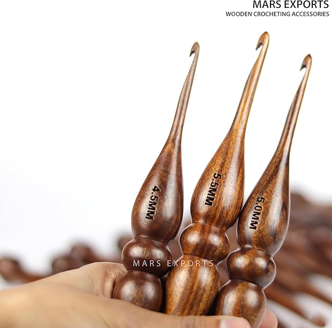 13 Pieces Premium Wooden Crochet Hooks, Crochets Hooks Set for Knitting and Crocheting - Rosewood Knitting Needles (D4)