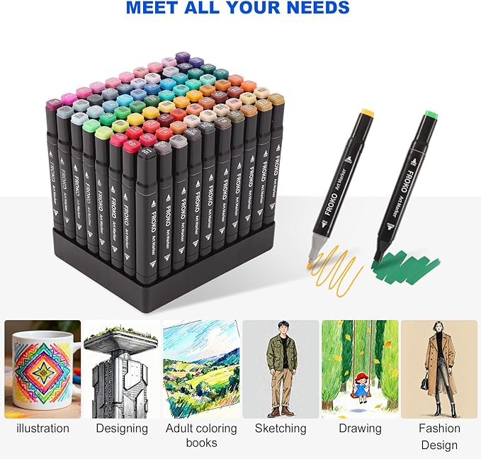 FROKO Alcohol Markers, 100 Colors Dual Tip Art Marker,Coloring Marker, markers for adult coloring books no bleeding