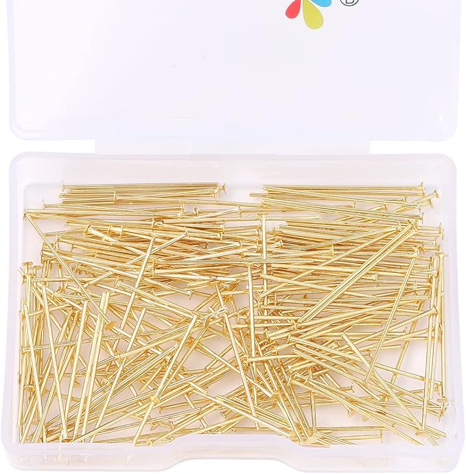 14K Gold Plated Flat Head Pins Non Tarnish 25mm 200pcs for Jewelry Making Findings