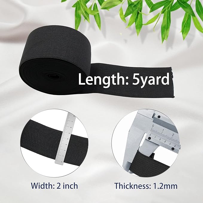 2 Inch Elastic Band for Sewing, Crafts, DIY, High Elasticity, (White 5yards, Black 5 Yards)