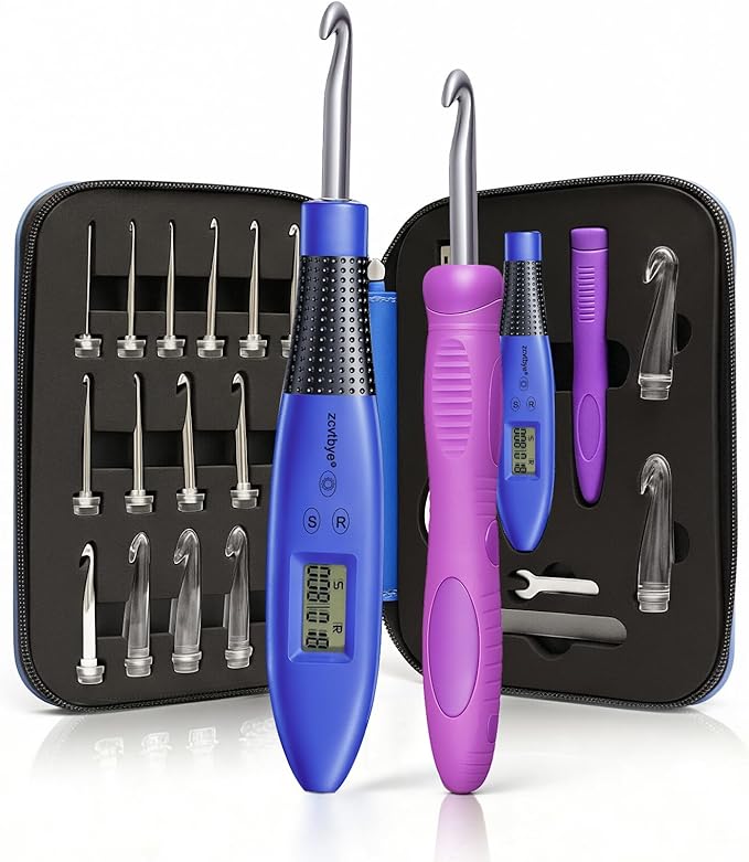 Light up Crochet Hook Set with Stitch Counter Crochet Kit with 18 Different Size Interchangeable Crochet Needle,Ergonomic with 2 Levels Led and Digital Stitch Counter for Crocheting and Knitting
