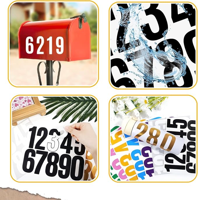 10 Sheets Vinyl Mailbox Number Stickers - Self-Adhesive Address Labels for Cars, House Doors, Windows & Metal Mailboxes (Yellow, 3 inch)