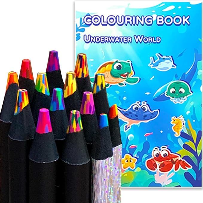 Rainbow Pencils Set 14Pcs with Coloring Book, Thicker Colored Pencil Sturdy Black Wood Art School Supplies, Gift for Kids Boys Girls Christmas Stocking Stuffers Birthday