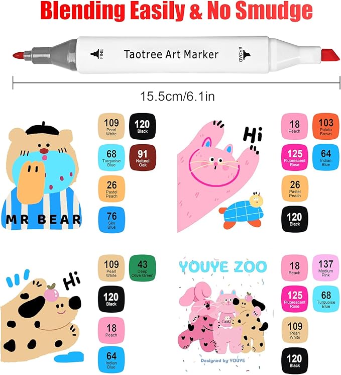 Taotree Alcohol Markers Set 100 Colors with Case & Holders, Dual Tips Art Coloring Markers Pens, Chisel & Fine Art Supplies Sketch Pens for Artist Adult Coloring Books Drawing, Painting, Sketching