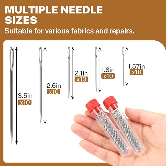 74PCS Sewing Tool Set, Large-Eye Steel Sewing Needle Kit—Includes Threader and Needle Repair Tools, Ideal for Beginners and Home Use.