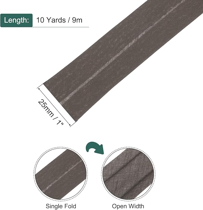 MECCANIXITY 1 Inch Single Fold Bias Tape Cotton Continuous Bulk Bias Tape for Sewing, Seaming Quilting Hemming Binding Crafts (Light Brown 10 Yards)