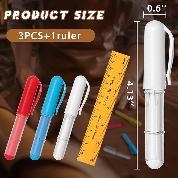 Fabric Chalk Markers for Sewing,Quilting,Crafting|Erasable Tailor’s Chalk|Work on Various Fabrics|Dosing Wheel Drawing Intricate Patterns Precise Lines-Per Pack(Red,Blue,White and 1 Ruler)