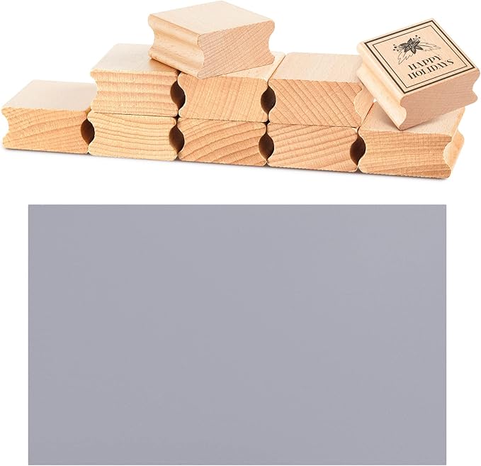 Sasylvia 10 Pcs Blank Hard Wood Rubber Stamp Mounts with A4 Size Grey Rubber Stamp Sheet Laser Engraver Accessories Rubber Stamp Carving Tools Soft Rubber Mat Carving Blocks (Gray,1.57 x 1.57 Inch)