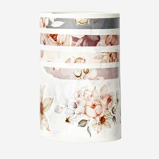 WT Pre-Cut Sweet Rosé Wide Washi Tape, Single Roll, Original Designs, Dreamy Rose Motifs & Subtle Handwritten Accents, Decorative Japanese Paper Tape for Journaling, Scrapbooking, Planner, DIY Crafts