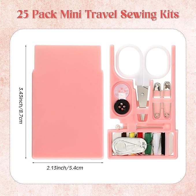Knitgrip 25 Boxes Mini Travel Sewing Kit Quick Fix Sewing Kits Bulk Basic Portable Pre Threaded Needle Emergency Repair Tool for Christmas Gifts Beginner Traveler Home Hotel (Pink)