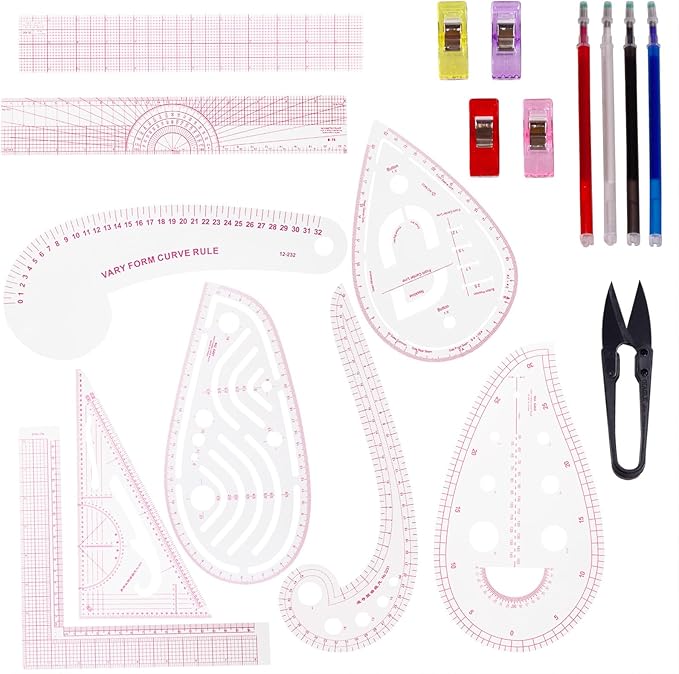 Acrylic Sewing Ruler Set，French Curve Pattern Rulers Kit for Tailors Designers Precision Pattern Making Guides Quilting and DIY Supplies (Ruler Set 3-9Pcs)